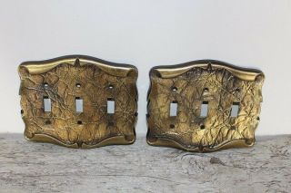 2 - Vintage Amerock Carriage House Antique Brass (3 Toggle) Switch Plates