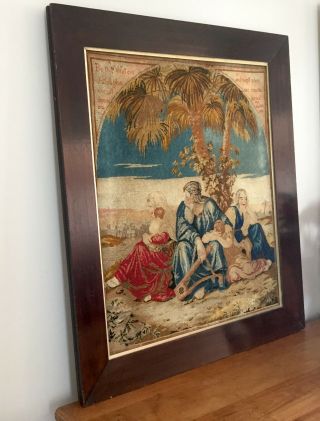 Antique Victorian Woolwork Tapestry Religious Psalm Babylon Zion Rosewood frame 3
