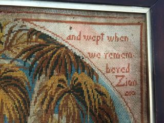 Antique Victorian Woolwork Tapestry Religious Psalm Babylon Zion Rosewood frame 5
