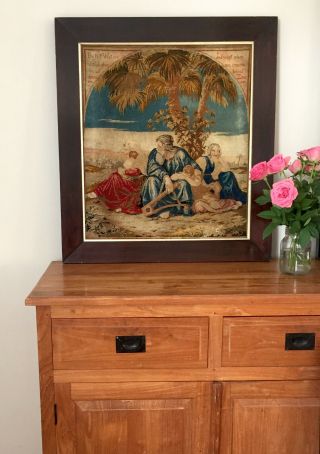 Antique Victorian Woolwork Tapestry Religious Psalm Babylon Zion Rosewood frame 6