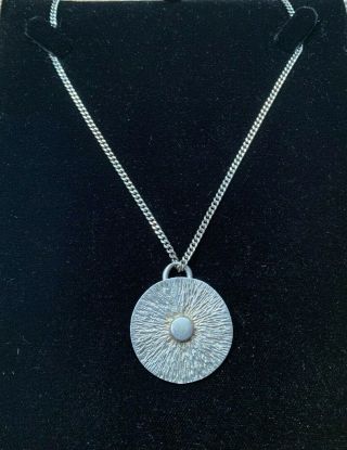 Fine Vintage Solid Silver Chain Necklace W Pendant - C1970s