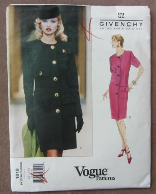 Vintage Vogue 1818 Paris Givenchy Dress Sewing Pattern Size 12 - 14 - 16
