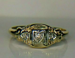 Antique 1/20 Ct.  Natural Diamond 14k Yellow Gold Art Deco Ring W/sizing Service