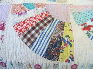 Vintage Feed Sack Hand Sewn GRANDMOTHER ' S FAN Thin Quilt,  Needs TLC; TWIN 7