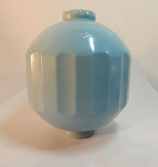 Rare Antique The S Co Ribbed Delphite Blue Lightning Rod Ball Milk Glass