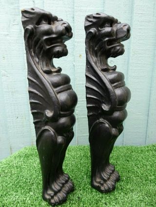 Stunning Pair Mid 19thc Gothic Wooden Oak Lion Carvings,  Intricate Detail C1850s
