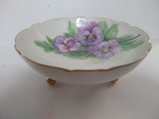 Antique Limoges Purple Floral Porcelain Footed Bowl Signed