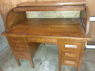 Antique Golden Oak Roll top Paneled Desk 2
