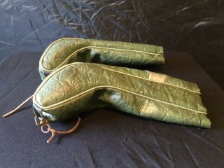 2 Antique Vintage Leather Golf Club Wood Headcovers Head Covers Green 3 And 4 3