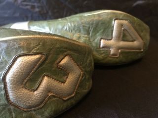 2 Antique Vintage Leather Golf Club Wood Headcovers Head Covers Green 3 And 4 5