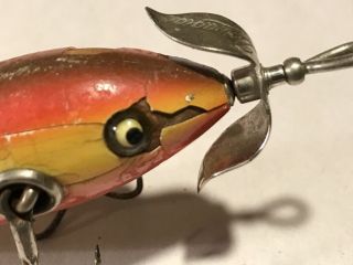 TG340 Vintage Wood Fishing Lure Heddon Dowagiac Minnow Glass Eye 3 Hook 4 - 3/4 