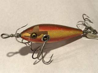 TG340 Vintage Wood Fishing Lure Heddon Dowagiac Minnow Glass Eye 3 Hook 4 - 3/4 