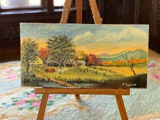 Vintage Miniature Dollhouse Artisan Real Oil Painting By J.  Turner The Farm 1x3