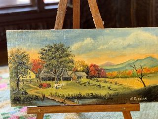 VINTAGE Miniature Dollhouse ARTISAN REAL Oil Painting by J.  Turner The Farm 1x3 2