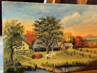 VINTAGE Miniature Dollhouse ARTISAN REAL Oil Painting by J.  Turner The Farm 1x3 5