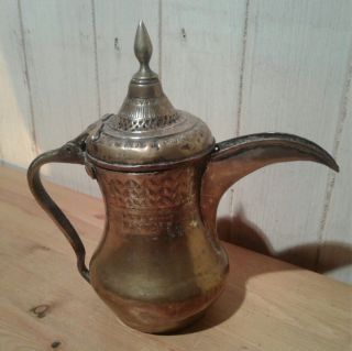 19th C Hand Crafted Middle Eastern Persian Brass And Tin Dallah (coffee Pot)