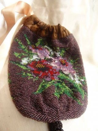 A Stunning Large Glass Micro Beaded Floral Bag 1920 