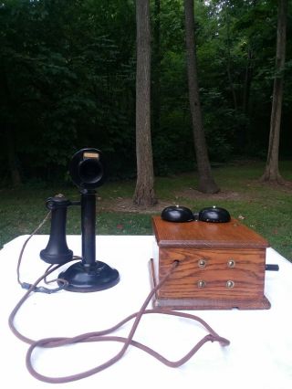Antique Western Electric Candlestick Phone 20al With 48a Oak Ringer Box