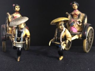 Two Vtg Plastic Celluloid Miniature Asian Rickshaw Figures Japanese Geisha Girl