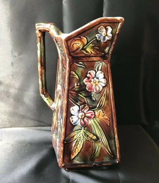 Antique English Majolica Pitcher Wildflowers