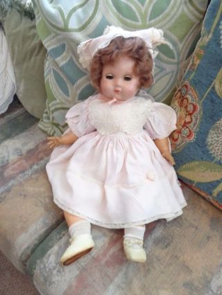 Vintage 22 " Baby Doll W Hard Plastic Head Rubber Limbs Cloth Body Adorable