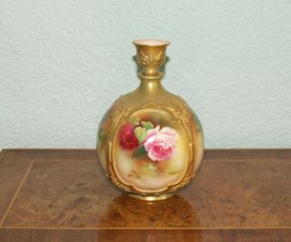 Antique Royal Worcester Ivory Vase No.  F126b - Hand Painted Roses Dated 1911