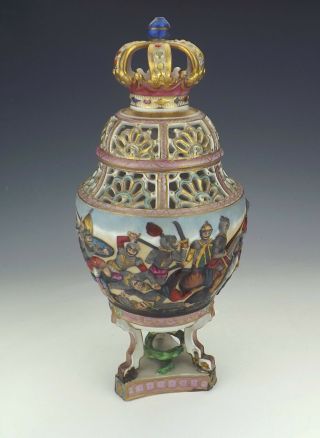 Antique Naples Capodimonte Porcelain - Battle Scenes Vase - But Lovely