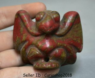 2.  6 " China " Hong Shan " Culture Old Red Turquoise Jade Carved Eagle Birds Pendant