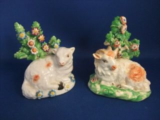 Antique 19thc Staffordshire Pottery Figures Of Sheep C1840 - Derby - Ex D.  Rice