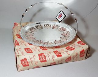 Vintage Silver Plated Queen Anne Bread Swing Basket Cake Stand Boxed Tags