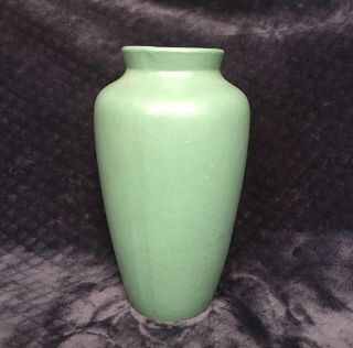 Antique 1920 Zanesville Ohio Mission Style 12” Matte Green Tall Pottery Vase 37