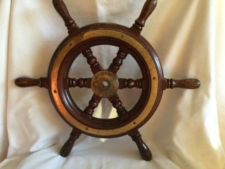 John Hastie & Co.  Ltd Greenock Ship Wheel 6 Spoke Brass & Wood