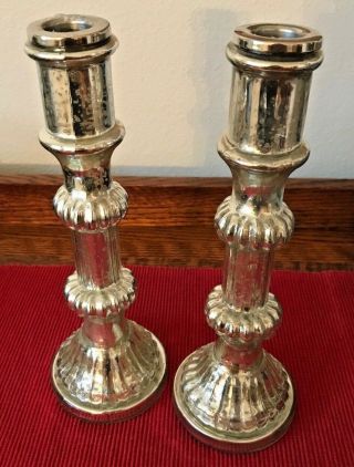 Pottery Barn Antique Mercury Glass Taper Candle Holder Set Of 2