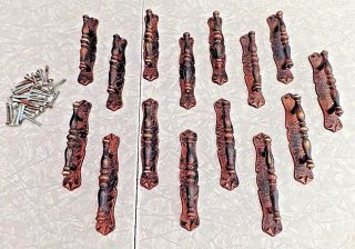Set Of (15) 3 " 1970s Amerock 176 A - 1 Antique Copper Drawer Pulls With Backplates