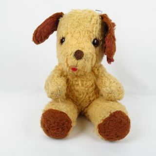 Vintage Dog Puppy Plush Stuffed Animal Yellow Tan Brown Toy Doll Sitting