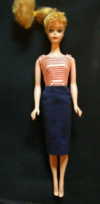 Vintage 1958 Blonde Ponytail Barbie Doll / With Dress Outfit
