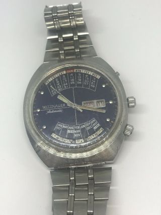Vintage Wittnauer 2000 Blue Dial Steel Day/date/automatic Parts/repair E225