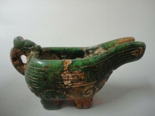 Collect China Natural Green Jade Hand Carved Dragon Drinking Cup Bowl Decoration