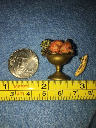 Antique Dollhouse Miniature Metal Compote Painted Fruit Early 20thc