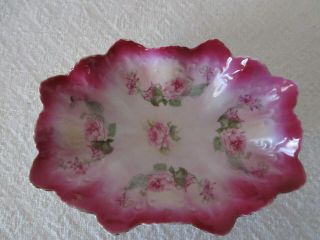 M Z Moritz Zdekauer Austria Dish Roses Pink Bowl Candy Porcelain China Antique