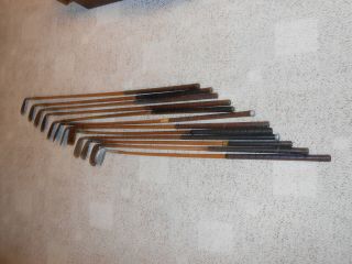 12 Old Antique Wood Shaft (hickory) Golf Clubs