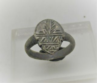 Ancient Byzantine Silver Ring With Decorated Bezel.  Very Fine State