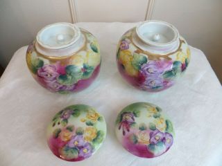 Antique Tea Caddy Ginger Jar Set of 2 Pottery Hand Painted Floral 7