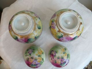 Antique Tea Caddy Ginger Jar Set of 2 Pottery Hand Painted Floral 8