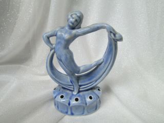 Vintage Flower Frog Art Deco Nude Dancer Woman Scarf Dance Blue 8 Holes