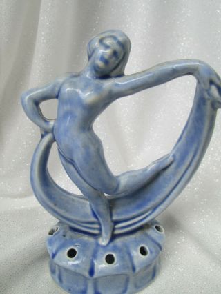 VINTAGE Flower Frog Art Deco Nude Dancer Woman Scarf Dance Blue 8 Holes 3