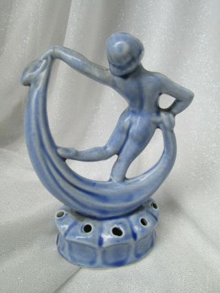 VINTAGE Flower Frog Art Deco Nude Dancer Woman Scarf Dance Blue 8 Holes 5
