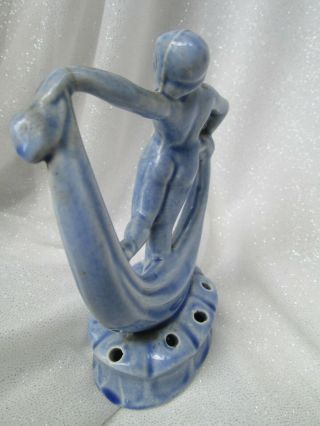 VINTAGE Flower Frog Art Deco Nude Dancer Woman Scarf Dance Blue 8 Holes 6