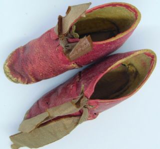 3 Antique Leather Shoes For Antique Bisque Or China,  Mache Dolls,  See Photo