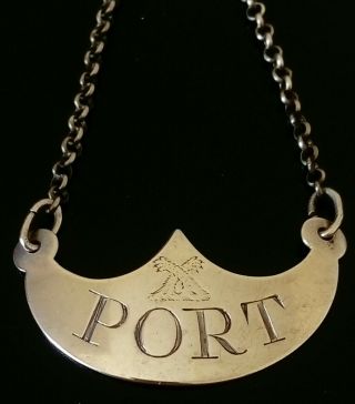 Antique British Empire Silver Port Decanter Label Engraved With Crossed Paws